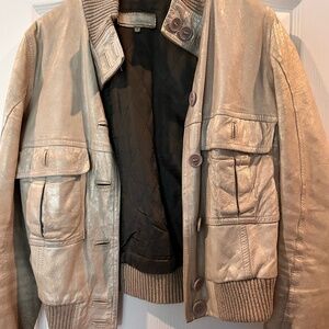 Vintage real leather jacket, size S in light beige shimmery color